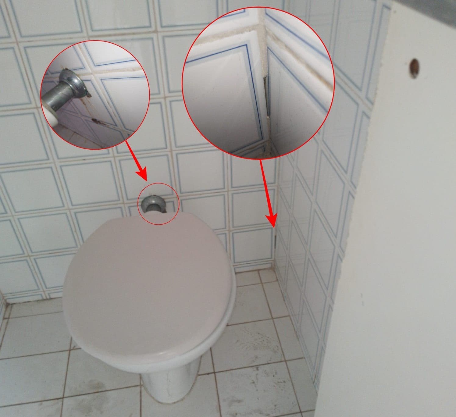 Anomalias marcadas no banheiro